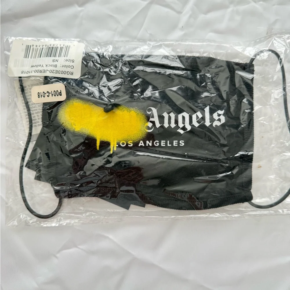 Palm Angels Black Face Mask with Yellow Accent